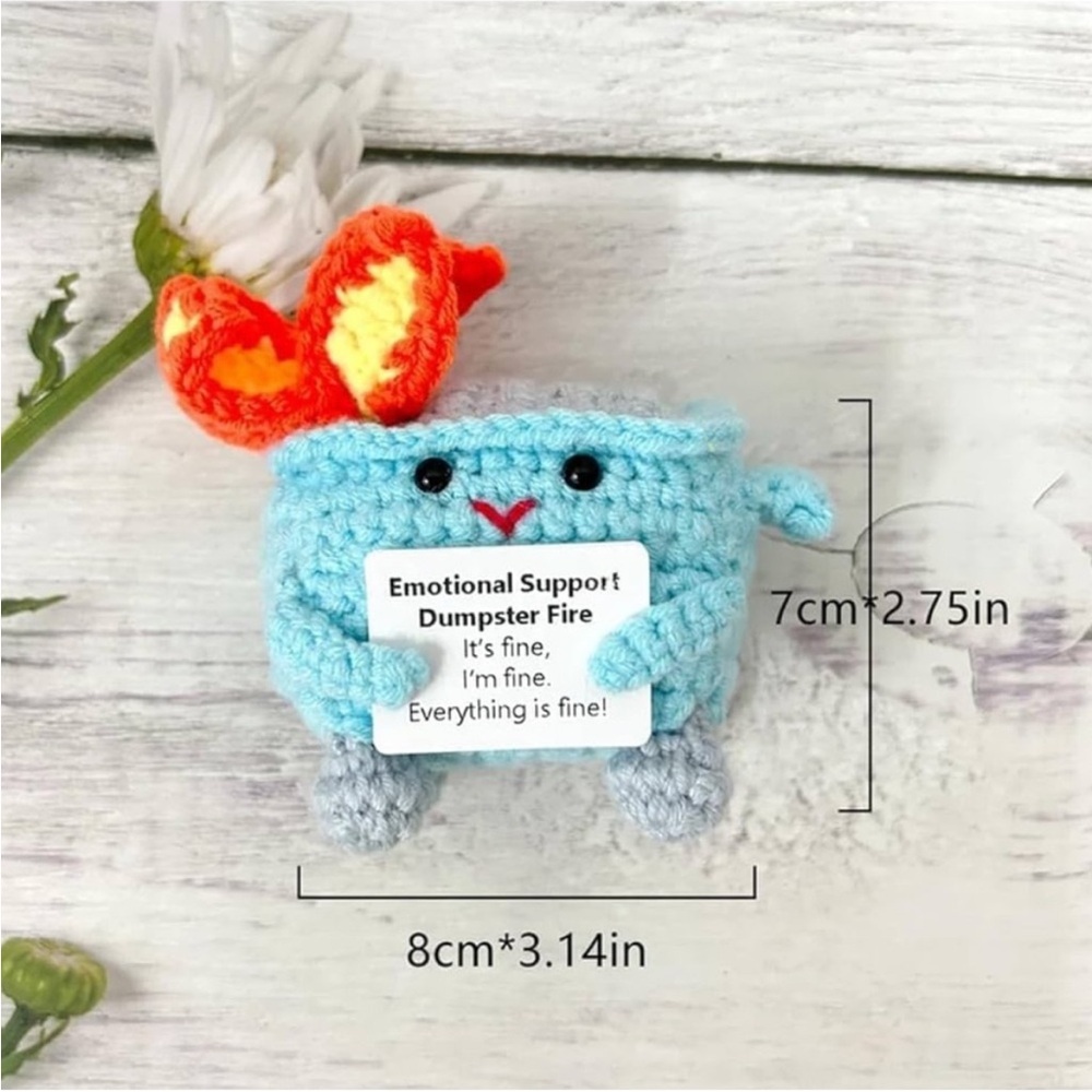 Handmade Blue Crochet 'Emotional Support Dumpster Fire' Plush